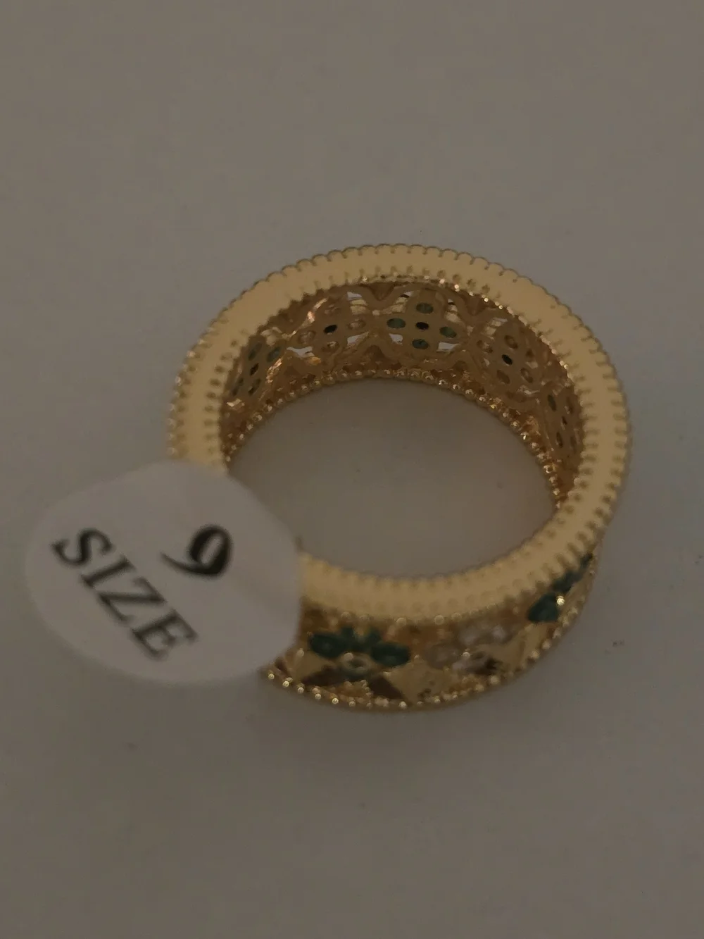 22kgp Dubai Jewelry Gold Tone Floral Green Enamel Ring and Bangle Set - Picture 7 of 15